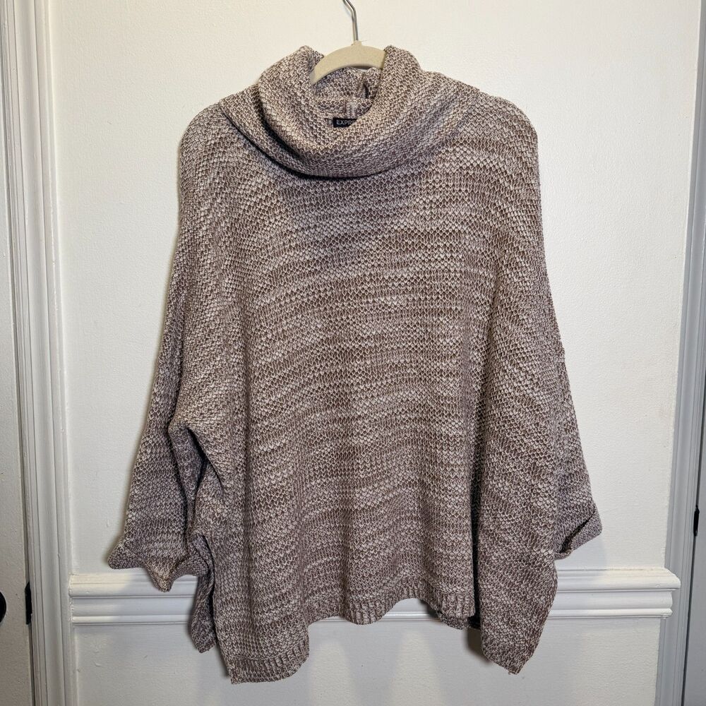 Express Womens XS/S Taupe Marled Knit Cowl Neck Oversized Poncho Sweater Cotton